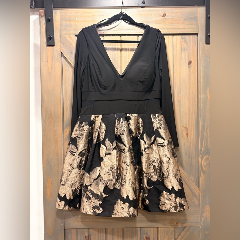Xscape Black and Gold Long Sleeve formal Dress 16